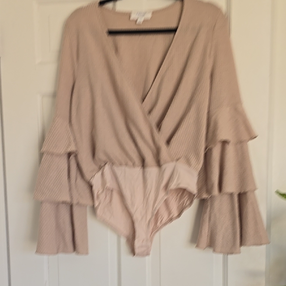 Peach Love California Blush Pink Ruffle Sleeve Surplice Bodysuit